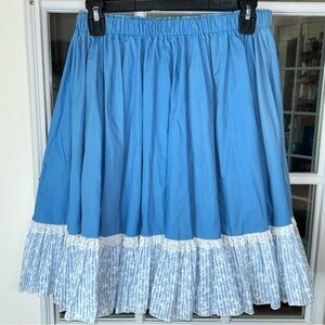 Handmade Blue and White Women's Skirt Lace Ruffle Elastic Waist, Size S/M